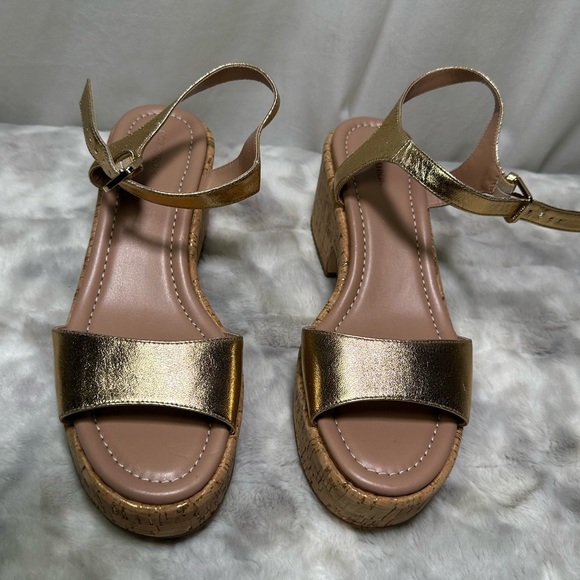 Nordstrom Gold Cork Strap Leather Claudia Sandals 9.5 - Picture 2 of 6